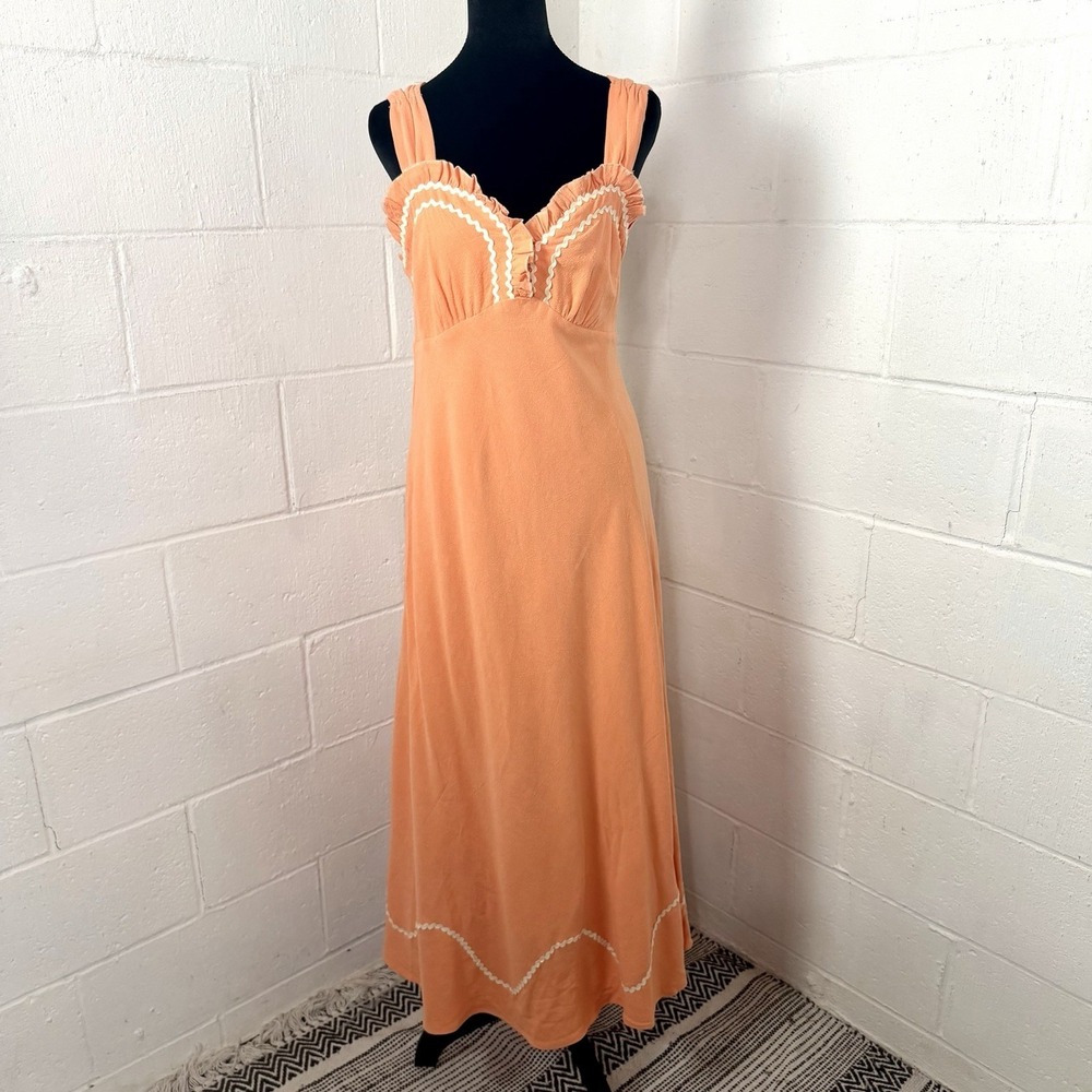 Camellia Womens Dress SZ S Linen Midi Babydoll Ruffle Ren Faire Peasant Romantic